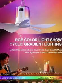 1pc Portable Hanging Tent Fan With Night Light,Battery Operated Ceiling Fan,Quiet 5‑Blade Mini Camping Fan Remote‑Controlled For Outdoor Camping RV Bedroom - 1 - View 3