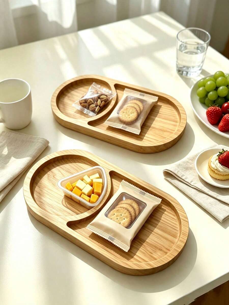 Bamboo Tray - Soup And Cracker Tray, Multi-Compartment Snack Plate ...