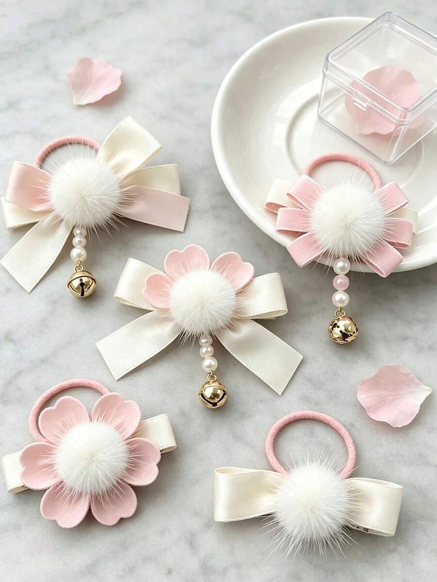 50/40/30/20/10pcs White Fluffy Round Decorative Pieces, Suitable For Handmade Projects, Headpiece Decoration And Clothing Embellishment, Pre-Cut - Multicolor - View 1