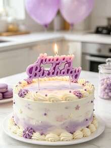 Purple Macaron Girl HBD One-Piece Happy Birthday Pattern Birthday Party Cake Decoration Photo Prop Candle - View 4
