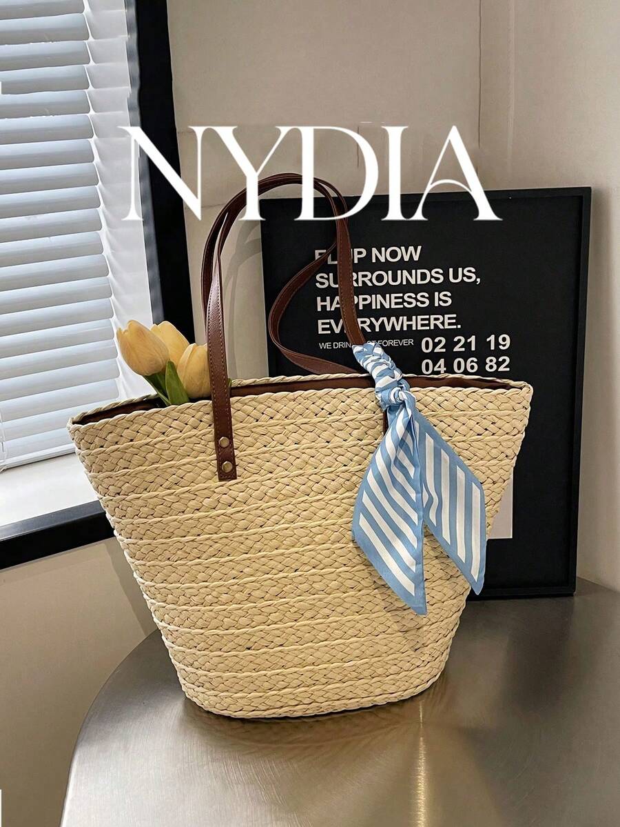 1pc High-Quality Textured Woven Bucket Tote Bag, Suitable For Daily Use, Dates, Shopping, And Fashionable Vacation Essentials