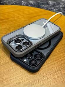 奢華橘色磁吸無線充電支架手機殼，相容 iPhone 17 Pro Max Air 16 15 14 13 12 Pro Max Plus，金屬鏡頭保護蓋，壓克力背板，防震高透透明殼 - 黑色 - 查看 6
