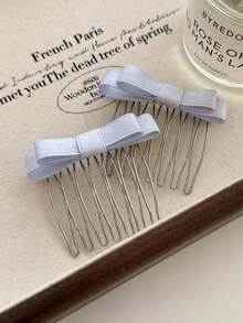 2pcs/Set Women's Cute Elegant Minimalist Fashion Street Style Black/Beige/Blue/Pink Bow Metal Side Hair Comb, Daily Vacation Gift, Vacation Hair Accessory - Multicolor - View 10