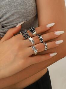 European & American Style 6pcs/Set Drip Oil Cross Rings Set, Fashion Hip-Hop Style Finger Rings Jewelry - Ring Set - View 10