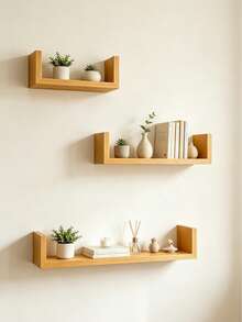 U-Shaped Floating Wall Shelves Set Of 3, Wall Mounted Display Rack,Wooden Wall Mounted Storage Rack, Decorative Display Shelf For Bedroom Living Room Bathroom,Multifunctional Storage Organizer For Books Photos Decorations - View 7