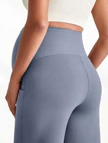 1 Stück Damen Umstands-Hose, mit Taschen, elastischer Bund, der den Bauch nicht einschnürt, doppelte Taschen praktisch zum Tragen von Gegenständen - Graublau - Übersicht 4