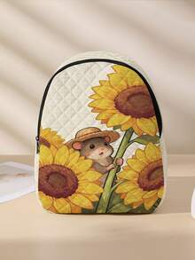 1pc Diamond Pattern Backpack, School Bag, Storage Bag, Travel Storage Backpack, Floral Print Design, Large Capacity Foldable Easy Storage Bag, Lightweight Burden Reduction, Reinforced Shoulder Straps + Zipper Closure, Large Capacity Storage More Organized, Convenient And Practical For Retrieving Items, Suitable For Student School Bag, Women's Commuter Backpack, Short Trip Bag, Campus Casual Backpack, Applicable For School Books, Daily Commute, Outdoor Travel - Multicolor - View 10