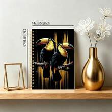 1PC A5 Spiral Notebook With Toucan And Toucan Art Patterns - Black And Gold Tropical Cover, Green Leaf Design, Perfect For Diaries, Schools, Offices, Travels - Gifts For Nature Lovers, Ornithologists, Birdwatchers - 1 - View 3