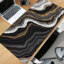 Luckybutterfly 1PC Black Gold Marble Large Mouse Pad, Luxury Agate Swirl Pattern Non‑Slip Extended Desk Mat For Gaming Office Keyboard - Black and White - View 2