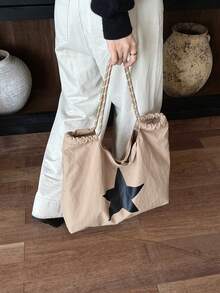 New Vintage Pentagram Large Capacity Commuter Tote Bag Handbag - Khaki - View 4