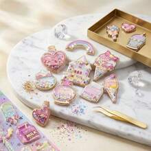 キラキラシール 6枚入 立体 シャカシャカシール グリッター ゆれる 光沢感 かわいい ステッカー 手帳用 ノート 落書き帳 ノート ギフト アルバム カレンダー スーツケース ご褒美 - マルチカラー - チェックする 4