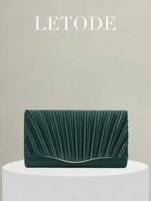 Pink Satin Ruched Evening Clutch Bag - Green - View 11