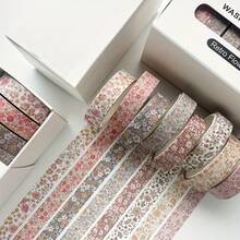 1pc Vintage Style 8-Roll Washi Tape Set, Plaid & Floral Decorative Tape For Journaling, Scrapbooking, Stickers, School Supplies, Handmade Crafts, Thanksgiving Gift - Multicolor - View 1