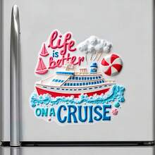 Life Is Better On A Cruise Red Ship Pink Sails And The Freedom Of The Open Sea Magnet Where The Horizon Whispers Endless Possibilities Keepsake For All Metal Surfaces Throughout The Home - A - View 2