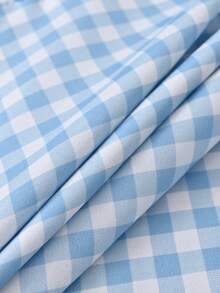 1pc Plaid Chair Cover, Pastoral Style Faux Cotton Square Ruffle Edge Tie-Up Wear-Resistant Seat Cushion Cover For Garden Afternoon Tea/Outdoor Wedding/Spring & Summer Patio/Balcony/Homestay/Picnic/Spring & Summer Daily - Blue - View 4