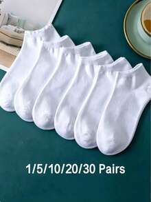 10 Pairs White Casual Daily Boat Socks - White - View 4