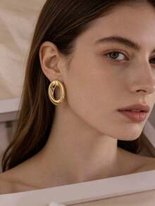2/6/16PCS Vintage Style Mixed Plated CCB Earrings Set, Floral & Geometric Versatile Ear Jewelry - Gold - View 7