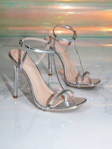 Women's Pointed Toe Single Strap Stiletto High Heel Sandals - Silver - View 6