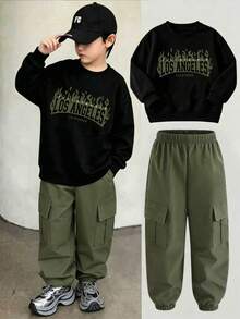 Ensemble sweat-shirt col rond et pantalon de survêtement avec imprimé ...