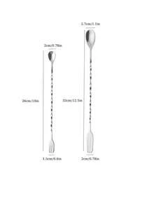 1 cái/2 cái thìa bar bằng thép không gỉ, thanh khuấy cán dài thiết kế ren, thìa bar cocktail hai đầu - Xem 6