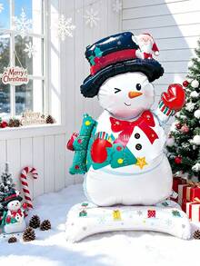 1pc Christmas Snowman Foil Balloon, Large Standing Christmas Winter Holiday Party Decoration, New Year Celebration Foil Balloon, Photo Backdrop Prop, Indoor Outdoor Home Window Christmas Decor - Snowman - View 6