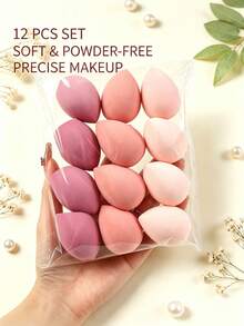 12pcs Medium Makeup Sponges, Foundation Blending Beauty Sponges, Latex-Free Wet & Dry Use For Liquid, Cream And Powder Makeup, Suitable For All Skin Types - Multicolor - View 1