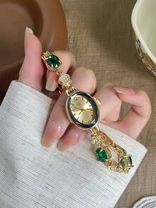 1件女士金色圓形石英手錶，精緻時尚，適合日常配戴，生日/畢業禮物，派對與聚會 - 金色 - 查看 2