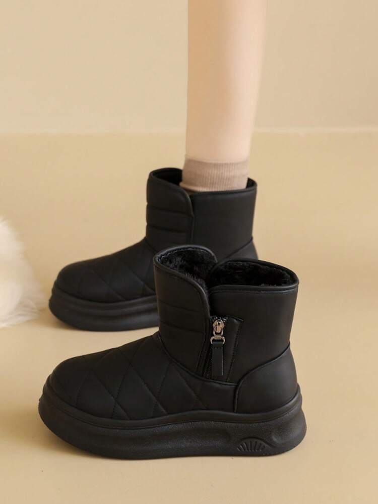 Women's Solid Color Casual Sports Shoes (Thermal Lined) - Black (Fleece-lined) - View 3