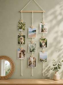 1PC Bohemian Style Photo Collage Wall Hanging With Clips, Three-Row Rope Photo Holder, Suitable For Bedroom, Living Room, Dormitory Wall Decoration. Can Be Used To Display Family Photos, Travel Souvenirs, Postcards And DIY Decorations. - Multicolor - View 4