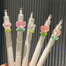 5pcs Retractable Floral Pattern Ballpoint Pens, Romantic Tulip Design, 0.5mm, Suitable For Journaling And Sketching, Back To School Essential, School And Office Supplies, Holiday Gift - Multi-color - View 6