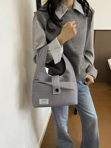 2026 Fashion New Casual Large Capacity Commuter Minimalist Retro Plaid Eye-Catching Shoulder Bag Niche Handbag - Grey - View 4