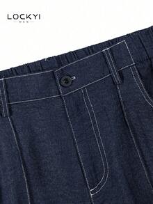 1pc Men's American Sports College Style Mid-Waist Button Loose Straight Leg Casual Pants Spring/Autumn - Blue - View 6
