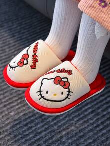Hello Kitty Sandal Rumah Anak Baru, Sandal Rumah Musim Gugur/Dingin untuk Anak Perempuan, Motif Kartun Lucu yang Modis, Sandal Lantai Hangat dan Nyaman - Merah - View 2