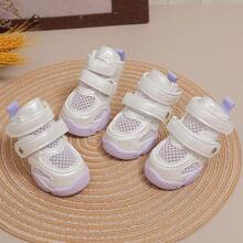 Breathable Mesh Puppy Shoes Soft Sole Wear-Resistant Adjustable Dual Hook & Loop Pet Shoes For Small And Medium Dogs Outdoor Foot Protection - Mauve Purple - View 2