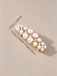 1/2 Luxury Pearl Cluster Spring Hair Clip, Gold Base, Bridal Wedding Commute Elegant Side Bangs Clip - Multicolor - View 2
