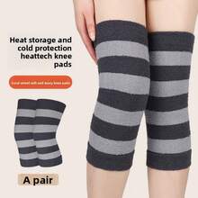 1 Pair New Coral Fleece Striped Warm Knee Pads, Designed To Resist Cold And Provide Warmth For Elderly Legs, With High Elasticity And No Constriction - Multicolor - View 6