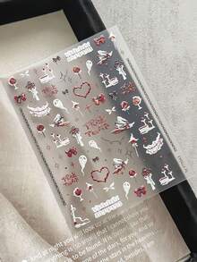 Halloween Christmas 3D Embossed Jelly Nail Stickers, Spot Bow Rabbit Gold Foil Frame Cherry Spider Web Ghost Bat Clown Self-Adhesive Nail Decals DIY Manicure Decor - Multicolor - View 4