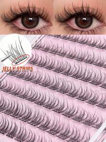 96pcs Glue-Free Natural Realistic False Eyelashes 12mm, Soft Unique Segmented C-Curl Fluffy Eyelash Clusters, Eyelash Clusters, Individual False Eyelashes, False Eyelashes - C - View 2
