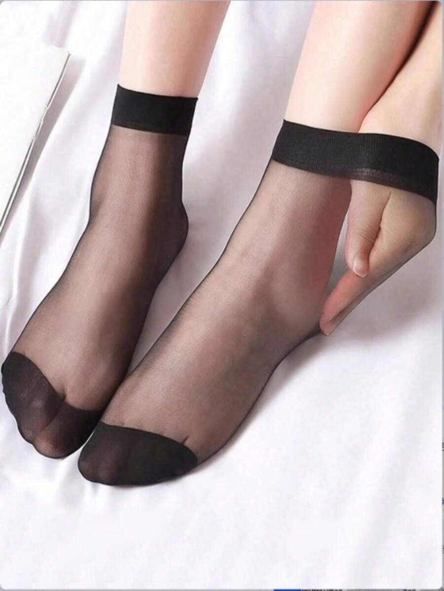 20/40/50 Pairs Women's Ultra-Thin Breathable Crystal Sheer Pantyhose, Transparent Invisible Summer Neutral Solid Color Socks - Black - View 1
