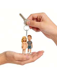 Personalized 3D Cartoon Acrylic Keychain, Custom Couple Keychain, Wedding Anniversary Souvenir, Backpack Bag Charm - Multicolor - View 5