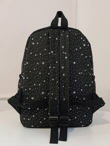 1 pieza Mochila de nailon de gran capacidad para estudiantes, mochila universitaria con diseño minimalista de estrella, mochila de nailon, mochila de viaje - Negro - Ver 6