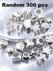 30/200/300/500/1000pcs Fashion Acrylic Metal Bead Set, Suitable For DIY Jewelry - Multi-Functional Large Hole Design For Necklaces, Bracelets, Keychains And Phone Charms With Classic Patterns - Silver - View 22
