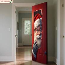 1pc Christmas Background Cloth, Featuring A Christmas Santa With A Hole For A Door Handle Decoration Background, Made Of Polyester Fabric, Suitable For Room Door Decoration Art, Christmas Party Decoration And Photography Props - A - View 5