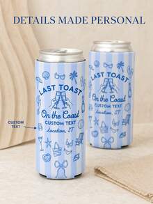 Personalized Can Cooler, Custom Neoprene Drink Holder, Beach Bachelorette Party Favor, Standard Or Slim Can Sleeve - Multicolor - View 1