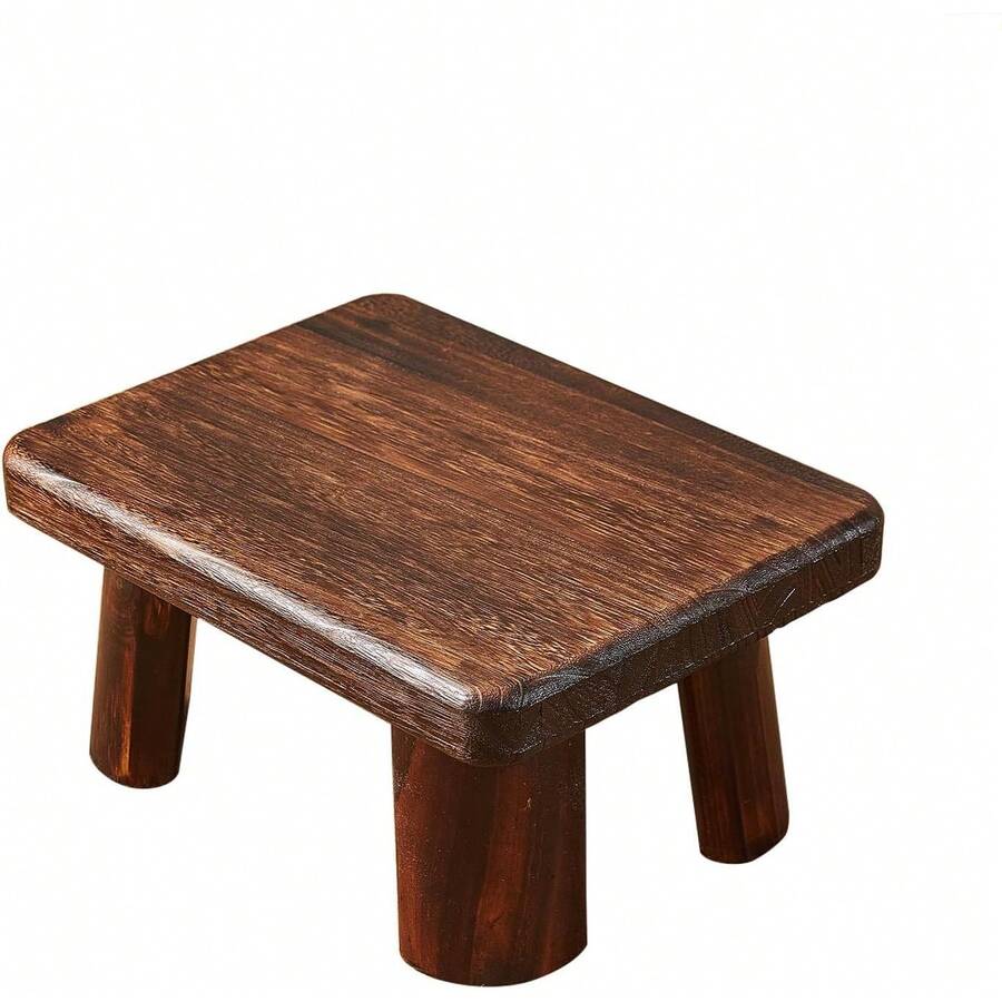 Taburete de madera para adultos y niños, taburete de pie, banco de madera pequeño para cocina, soporte para plantas de madera (14.2 x 10.2 x 10.6 pulgadas) - Marrón - Ver 1