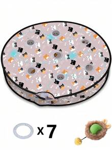 Indoor Cat Interactive Toy, 5-Hole Or 7-Hole Hide-And-Seek Hunting Mat With Rechargeable Moving Mouse Ball, Squeaky Sound, Asymmetrical Rolling, 3 Play Modes, Touch Activation, Suitable For Kittens And Adult Cats Indoor Exercise Toy - Multicolor - View 18