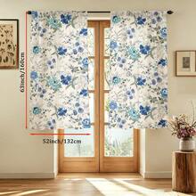 2pcs Refreshing Watercolor Floral Curtains, White Background With Blue Flower Patterns, Rod Pocket Design, Provides Privacy And Easy Installation, Ideal For Home Windows - Multicolor - View 17