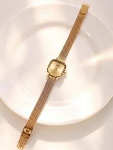 REBIRTH 1pc Women's Vintage Luxury Minimalist Fashion Casual Artistic Personalized Watch Suitable For Daily Wear - Gold - View 4