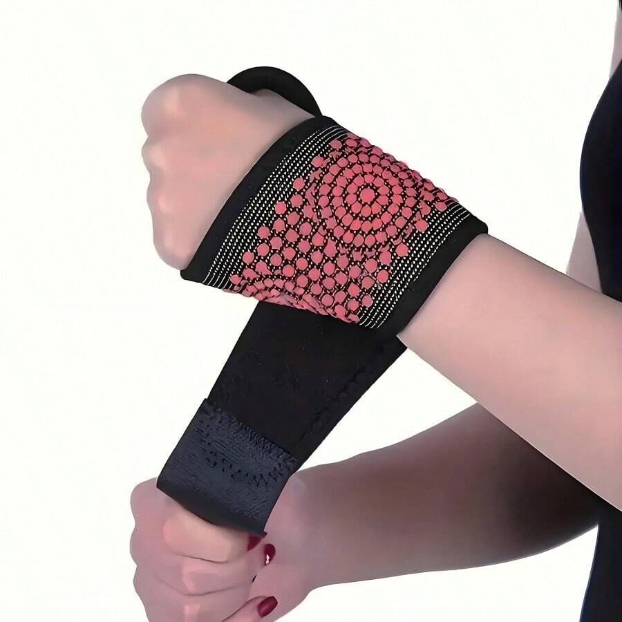 This Self-Heating Wrist Guard Features A Friction-Generated Heat Red Dot Design, Suitable For Wrist Protection In Home, Sports, And Office Settings - Black - View 1