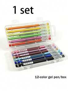 12-Color Diamond Neutral Pen Set With Storage Box, 0.5mm Fine Tip Colored Pens, Smooth Writing Diary Pens, Suitable For Note-Taking, Drawing, Sketching, Bookkeeping, School And Office Supplies - Diamond Gel Pen Set - View 13